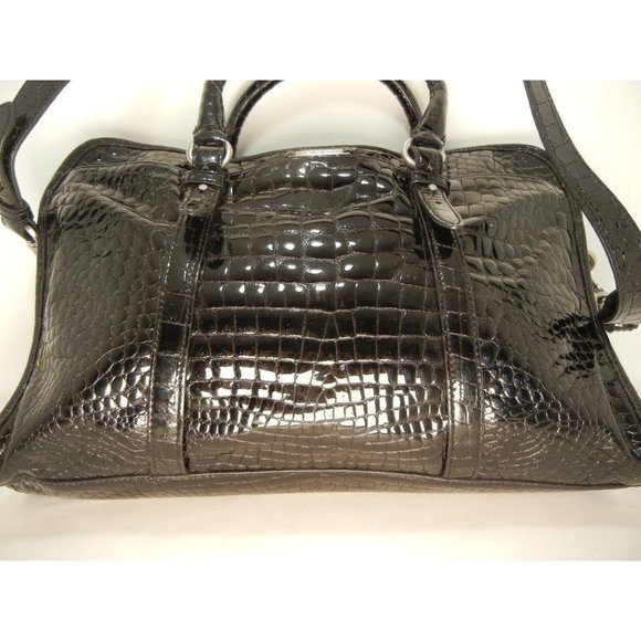 COLE HAAN BLACK Faux CROC PATENT LEATHER LAPTOP SHOULDER TOTE BAG 16"X11"X2.5" - Picture 3 of 13